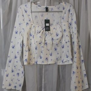 Wild Fable Women's White and Blue Blouse